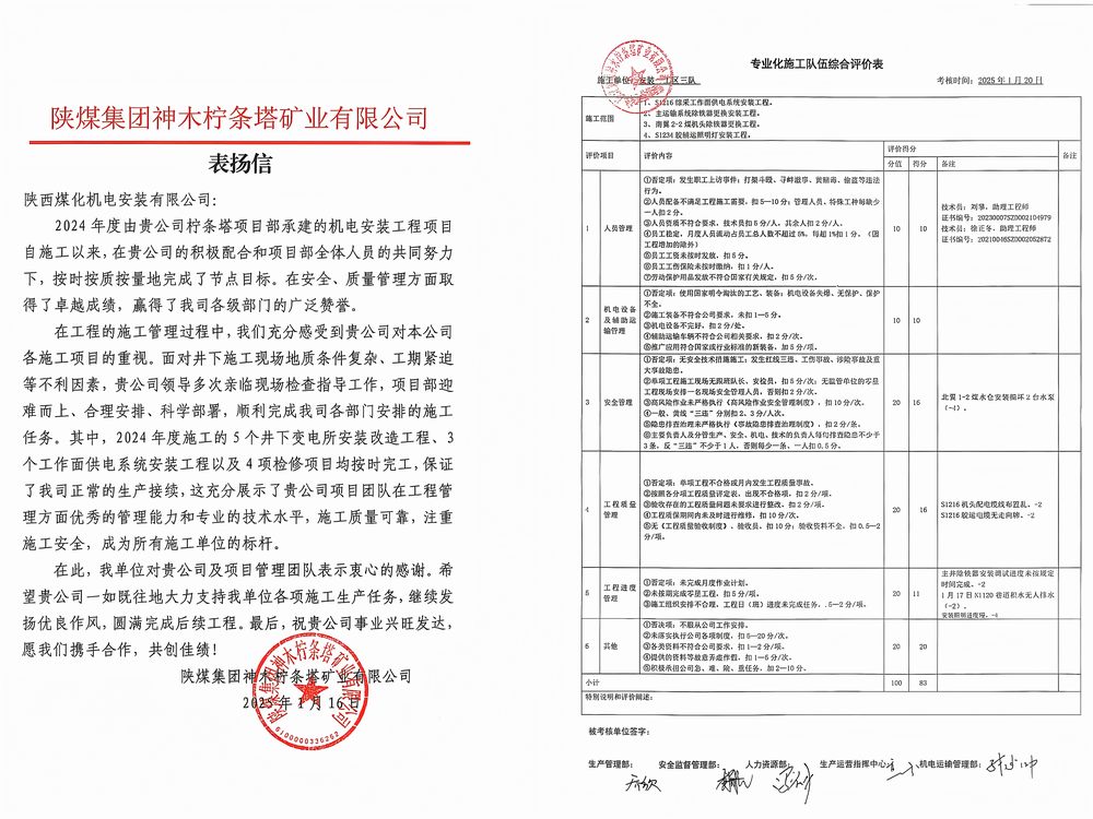 陜煤建設(shè)機(jī)電安裝公司檸條塔項(xiàng)目部：榮譽(yù)加身啟新程，砥礪前行譜華章