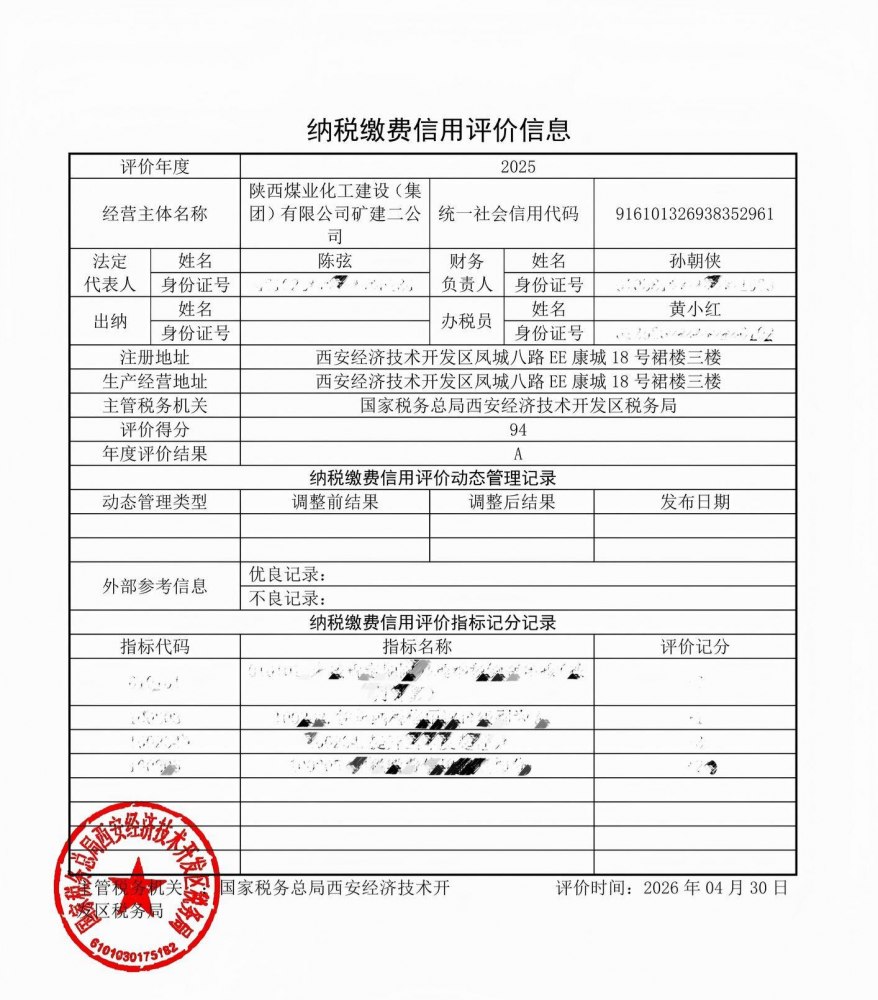 陜煤建設(shè)礦建二公司榮獲納稅信用A級(jí)榮譽(yù)