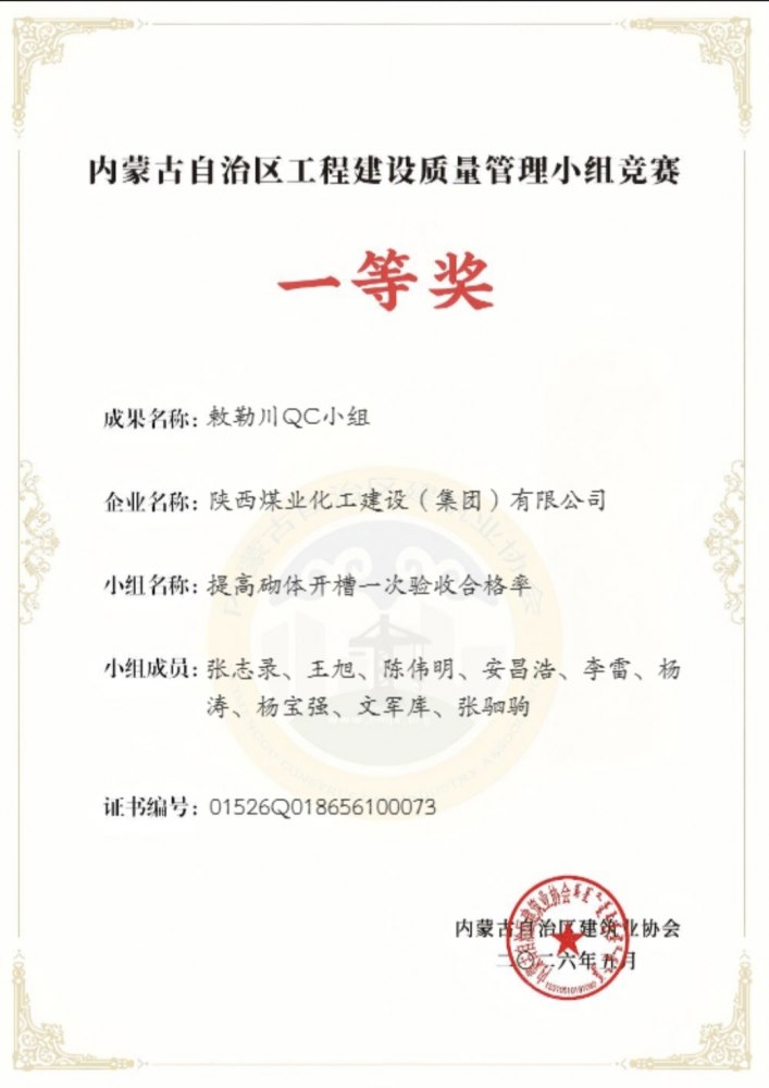陜煤建設(shè)內(nèi)蒙古分公司：QC成果新突破，質(zhì)量管理再創(chuàng)佳績